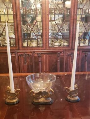 Elegant Gold Glass Bowl and Candlestick Set - Home Accents